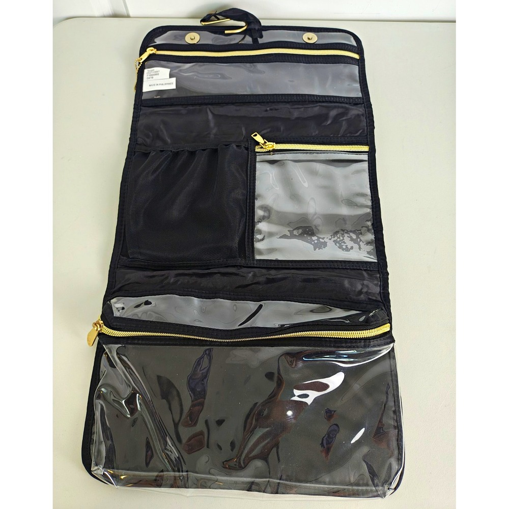 Target Hanging Travel Toiletry Bag Organizer Black w/ Gold Hook, Zippers, Clear